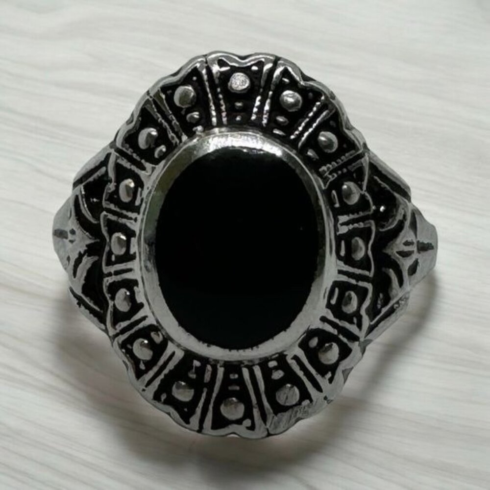 14K White Gold‎ Plated Technibond Onyx Ring size 9
